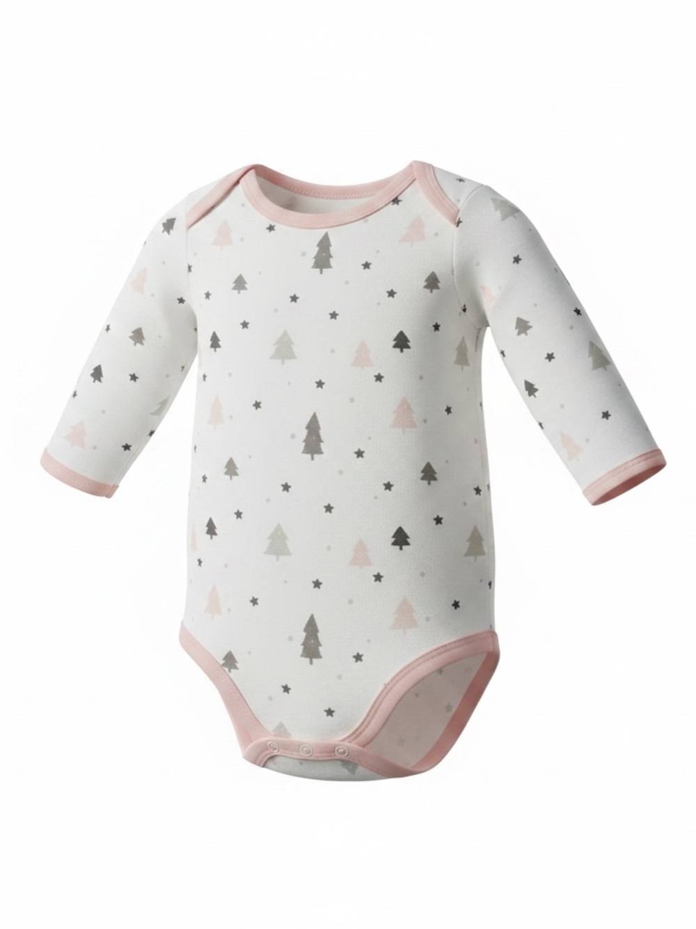 Long-Sleeve Baby Bodysuit in White with Pink Trim